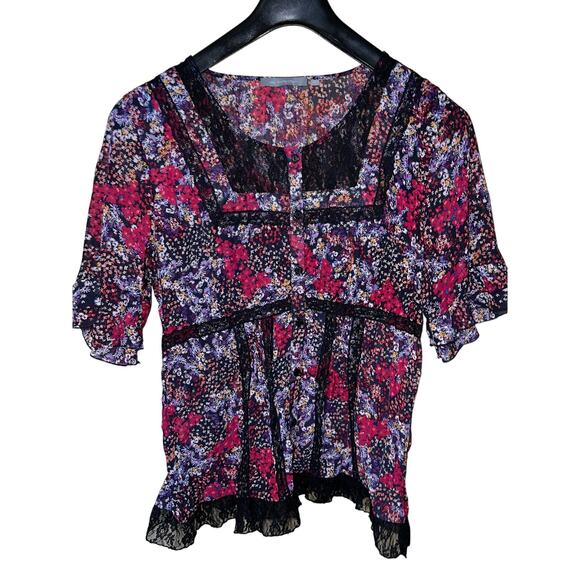 NY Collection Top Blouse Womens X-Large Babydoll Crinkle Chiffon Stretchy Floral - Picture 1 of 6